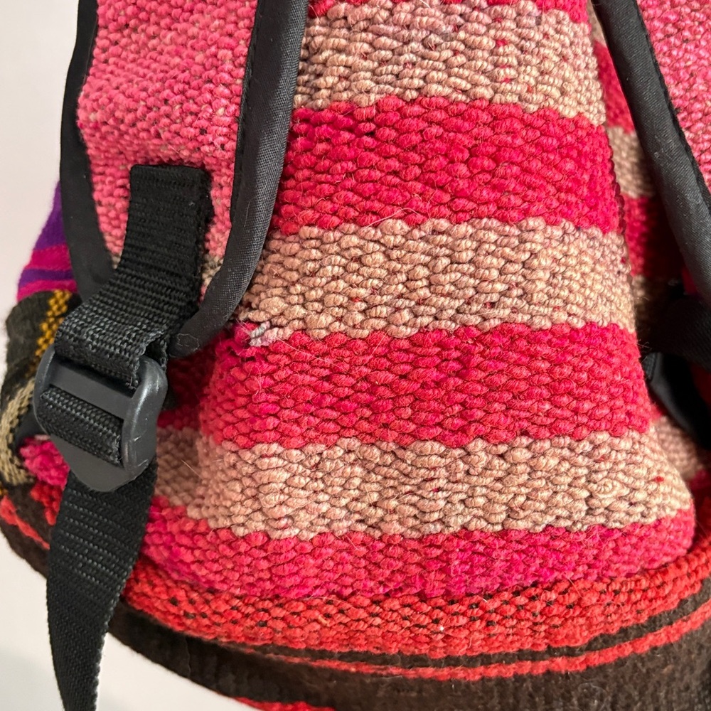 Colourful Woven Striped Backpack Front Pocket Rainbow Wiphala Made in Andes SA - Picture 12 of 16
